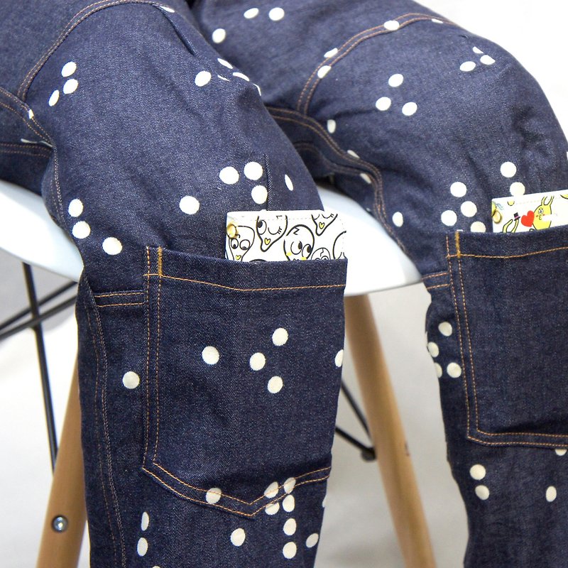 Braille denim pants - 男長褲/休閒褲 - 棉．麻 藍色