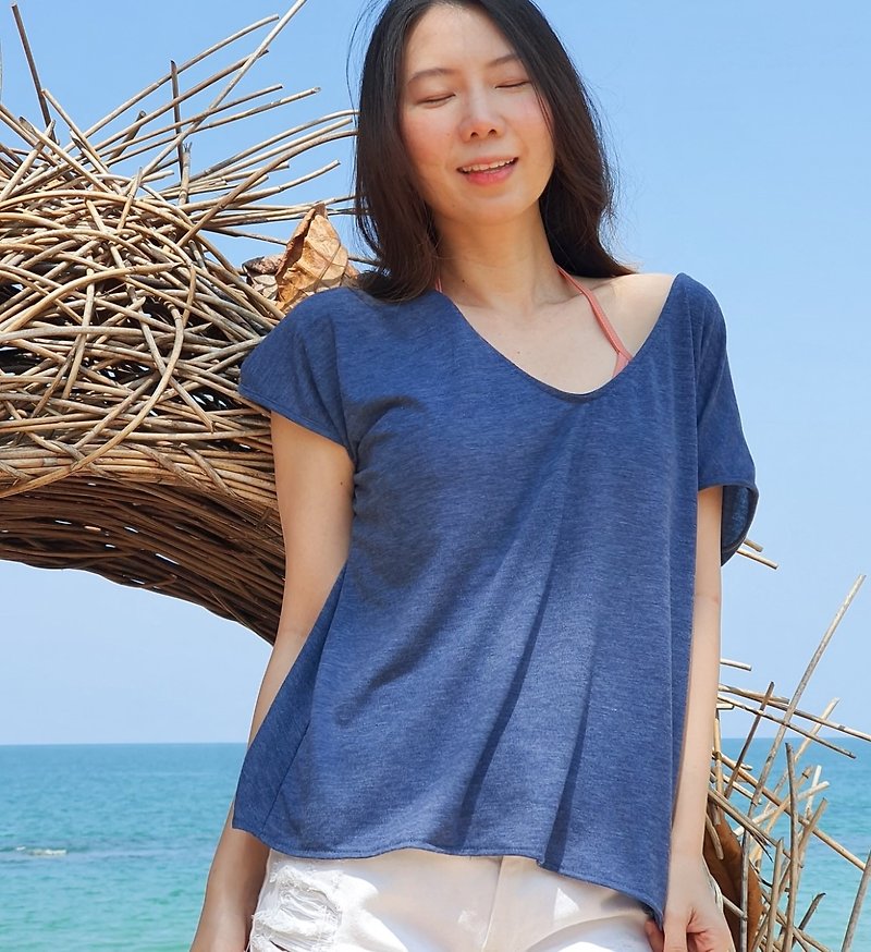 Summer Tee with Adjustable Strap Beach Cover Up Swimsuit Covers - Royal Blue - Women's T-Shirts - Cotton & Hemp Blue