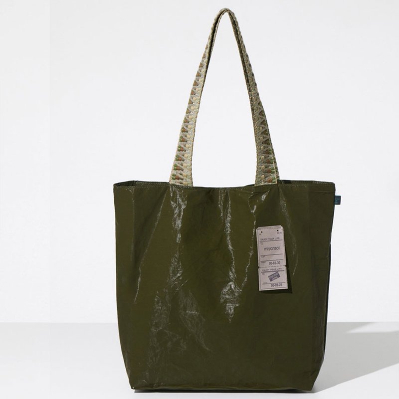 Miyansol韓國皺皺托特包(長背帶)-P.炭焙濃茶  防水輕量通勤款 - 側背包/斜背包 - 紙 綠色