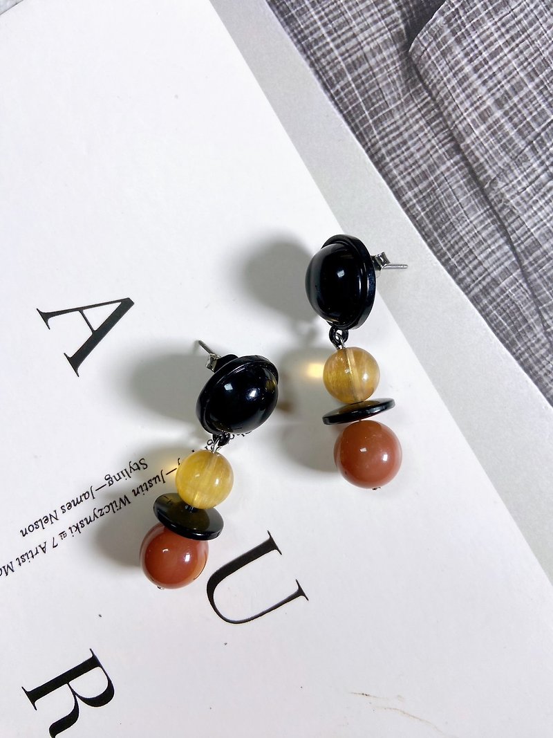 Orange Alxa // Yellow Brushed Stone// Dangle Earrings - Earrings & Clip-ons - Crystal Red