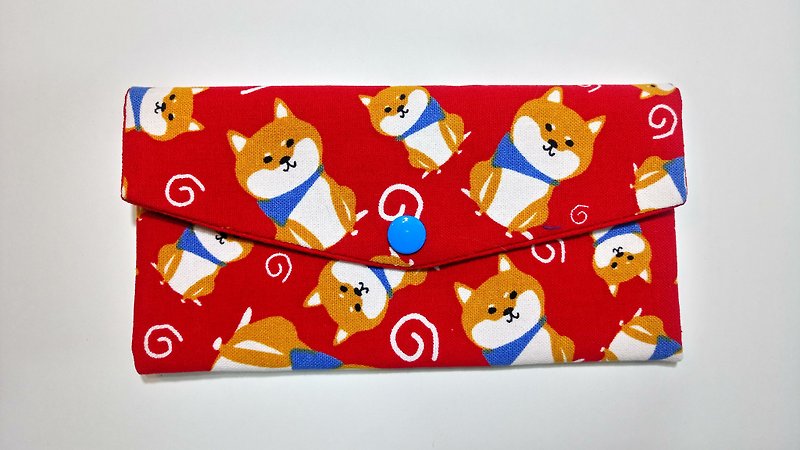 Double red envelope bag / passbook storage bag (28 Shiba dogs sit) - Wallets - Cotton & Hemp Red