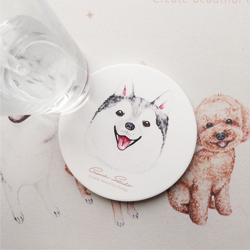 Ceramic Absorbent Coaster Shiki Two Animal Coaster Dog Coaster - Coasters - Pottery Gray