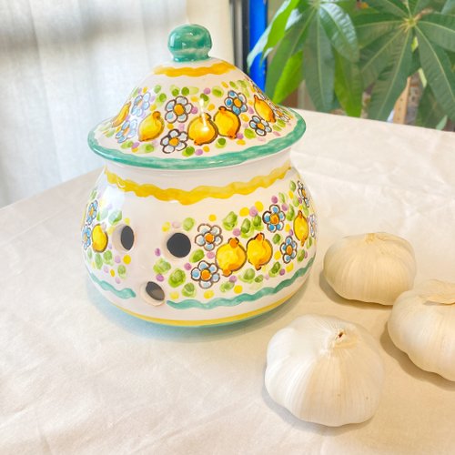 ガーリックポット ニンニク入れ 保存容器 マヨリカ焼き イタリア