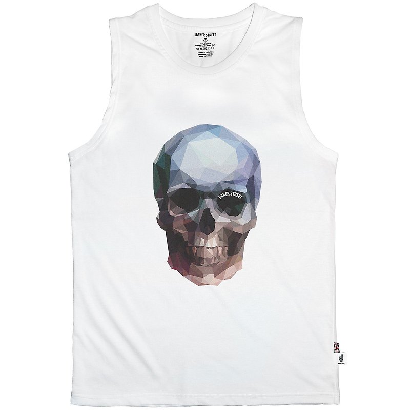 British Fashion Brand -Baker Street- Skull Printed Tank Top - Men's Tank Tops & Vests - Cotton & Hemp White
