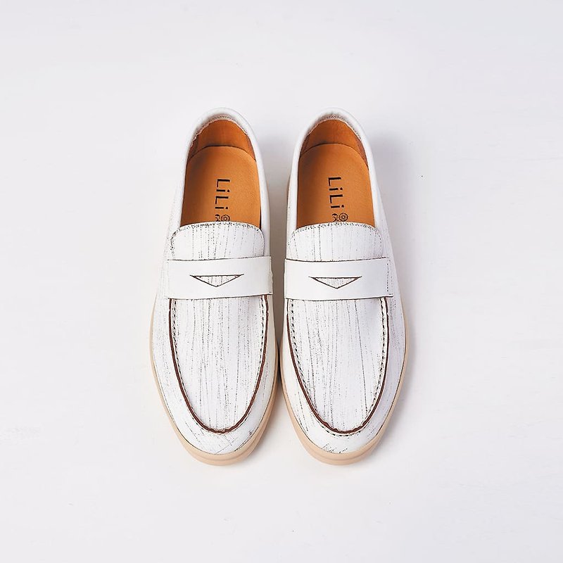 [Sunset Boulevard] Hand-painted leather loafers_coffee milkshake - Women's Casual Shoes - Genuine Leather White