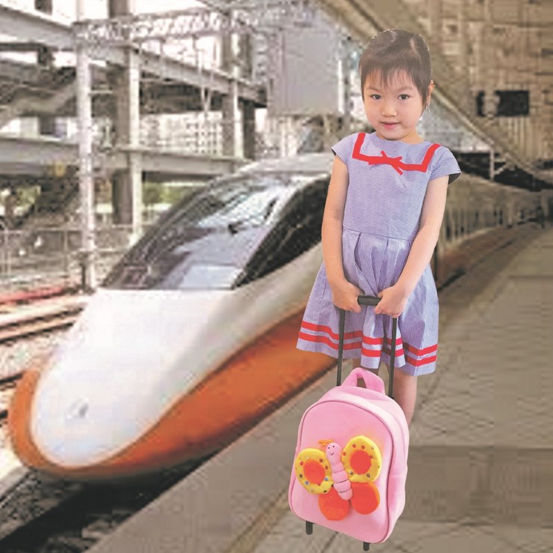 【聖誕新年禮物】背包3D蝴蝶可拆卸拉桿背包 - 防走失/兒童背包 - 聚酯纖維 粉紅色