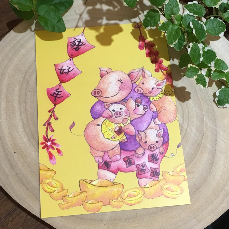 2019豬好年 插畫明信片 - 卡片/明信片 - 紙 橘色