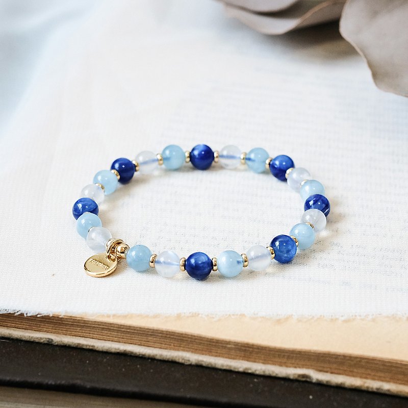 藍晶石 海水藍寶 月光石 手鍊 天然礦石水晶 - 手鍊/手環 - 寶石 藍色