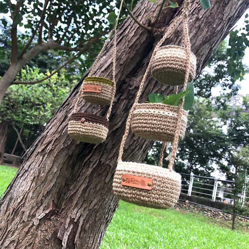 鈎織工藝。亞麻風三層吊籃 - 居家收納/收納盒/儲物盒 - 棉．麻 咖啡色