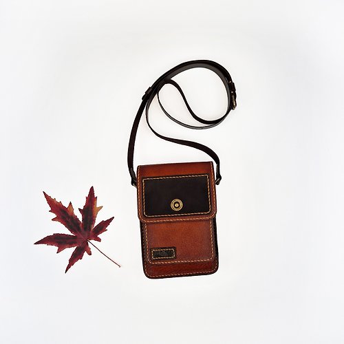 LU11NA Leather Crossbody Phone Bag, Red Phone Pouch, Small Shoulder iPhone Purse, Gift