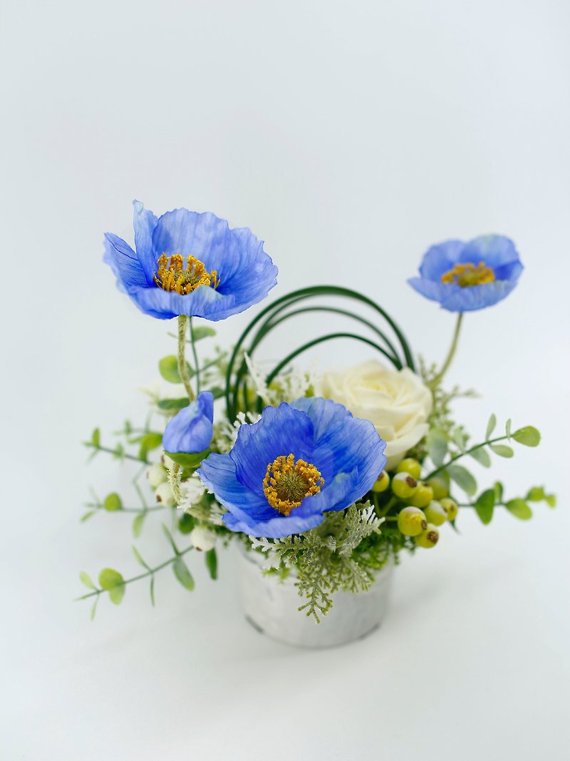 Blue poppy fragrance flower arrangement/realistic flower/gift/table flower/never fade/artificial flower - ตกแต่งต้นไม้ - วัสดุอื่นๆ 