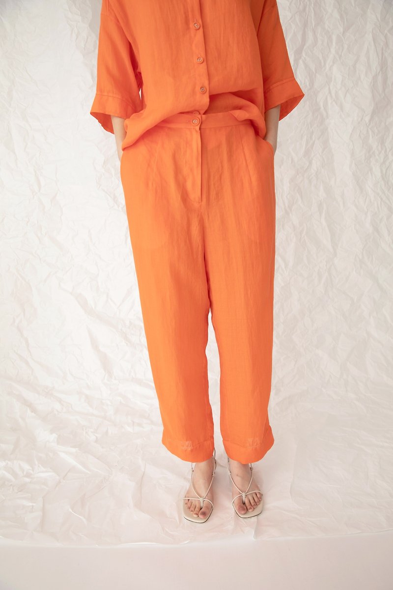 小直筒匹克窄褲 - 闊腳褲/長褲 - 棉．麻 橘色