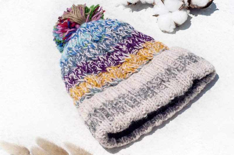 手編みの純粋なウールキャップ/編まれた帽子/ニットキャップ/インテリア起毛手織りの帽子-北欧のグレープジャム - 帽子 - ウール 多色