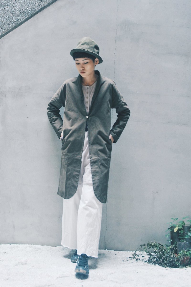 Omake Monk Coat / long plate / Chahe - เสื้อแจ็คเก็ต - ผ้าฝ้าย/ผ้าลินิน สีกากี