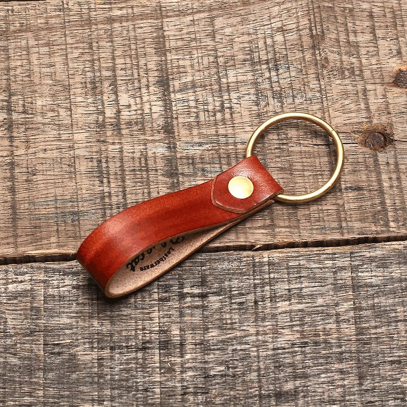 Minato Wooden Brush Color Handmade Tanning Leather Handmade Pure Copper Hardware Key Ring - Keychains - Genuine Leather Brown