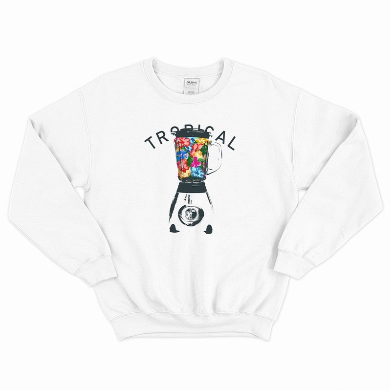 Casual sweatshirts / tropical - เสื้อยืดผู้ชาย - ผ้าฝ้าย/ผ้าลินิน ขาว