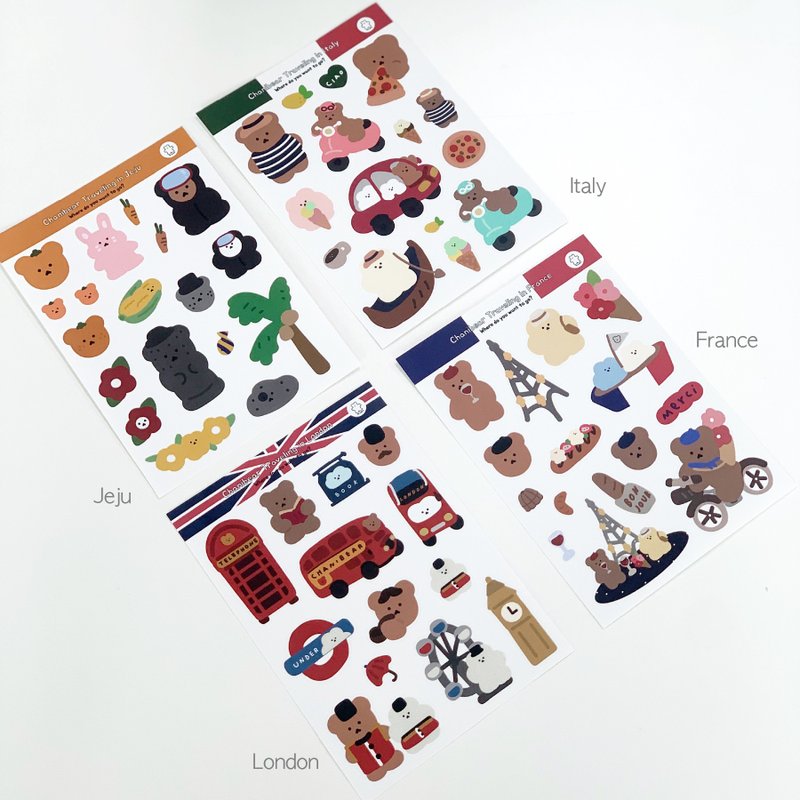 韓國文創 Chanibear sticker - traveling (France, Italy, Jeju, London) 可爱的粘贴 旅行 - 貼紙 - 紙 