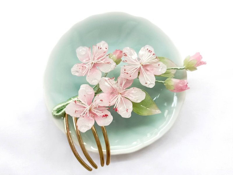 Ancient Style Peach Blossom Shrink Plastic Hair Hairpin Head Accessories - เครื่องประดับผม - วัสดุอื่นๆ สึชมพู