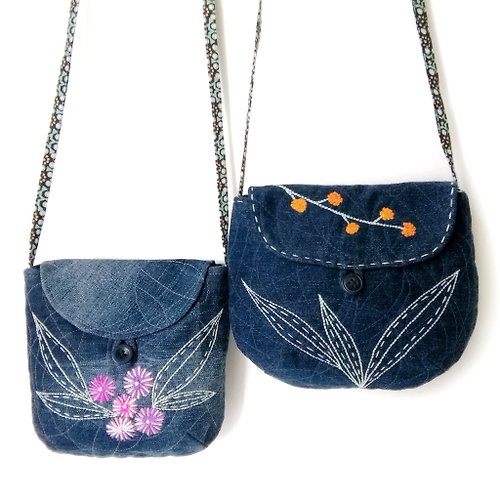oksunnybunny Handmade Boho Chic Mini Denim Crossbody Bags: Embroidered Shoulder Purses.