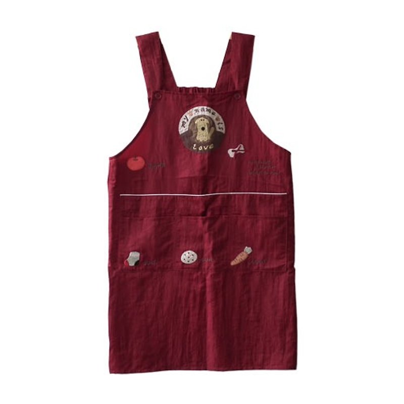 [BEAR BOY] Mercerized Cotton Apron-Sitting Dog-Red - ผ้ากันเปื้อน - วัสดุอื่นๆ 