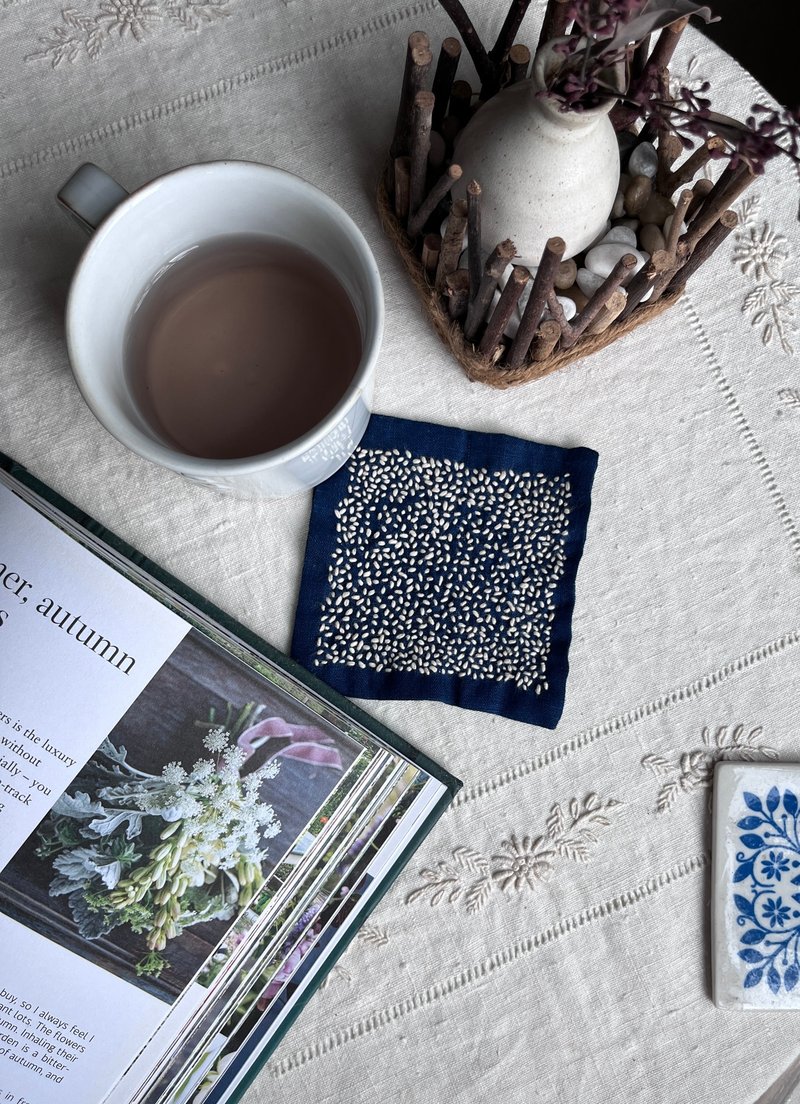 Sashiko embroidered coaster - Coasters - Cotton & Hemp 