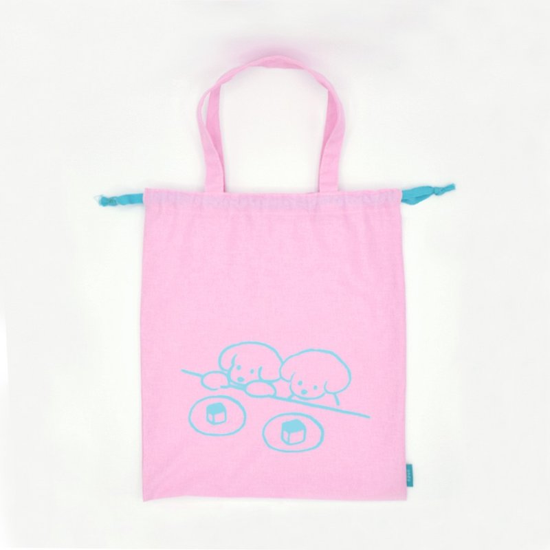 Drawstring Tote Bag Pink (Natsumi Teraoka) - Handbags & Totes - Cotton & Hemp 