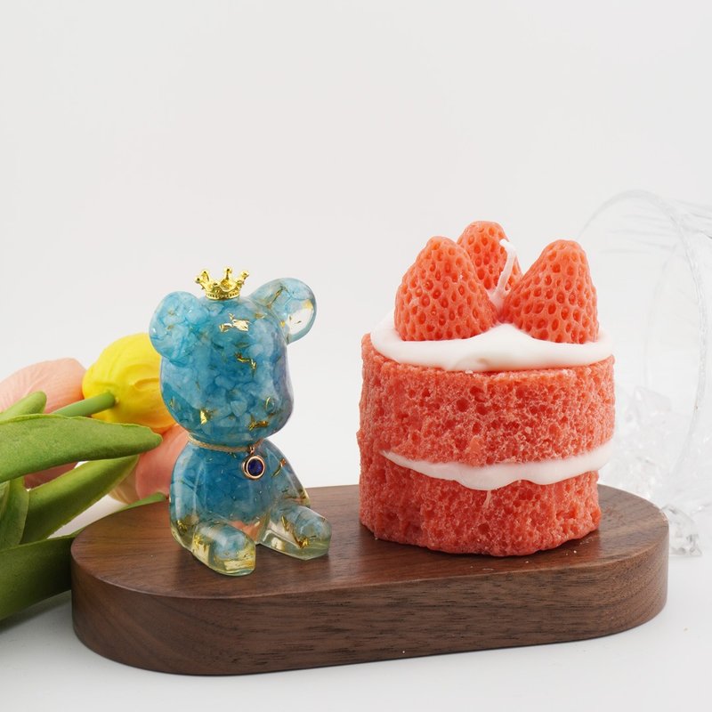 【Hourrae荷萊】 粉草莓蛋糕 招財好運晶熊組 客製誕生石 - 擺飾/家飾品 - 水晶 多色