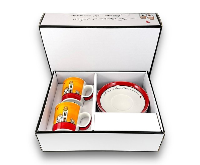 Italy EGAN- European-style cottage series 2 coffee cups 1 sugar bowl gift  box set red 100ML - Shop soloev Mugs - Pinkoi