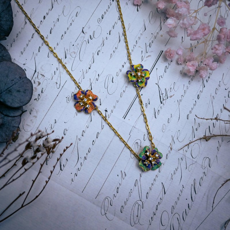 Joan Rivers 三色茱萸花項鍊－美國古董首飾 Vintage Jewelry - 項鍊 - 琺瑯 