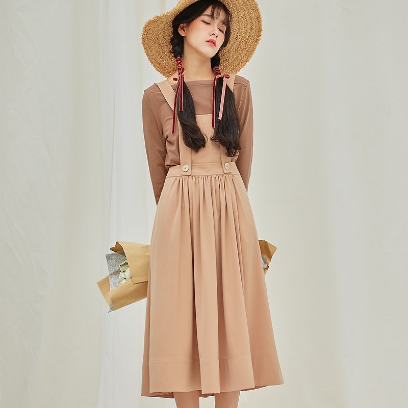 [full court specials] early spring ladies wear detachable shoulder strap strap dress dress Y7L293 - Skirts - Polyester Gold