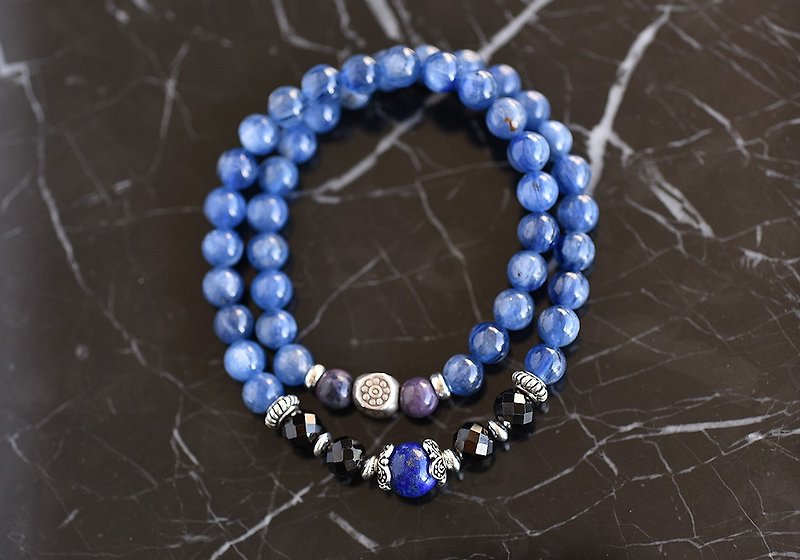藍晶石+尖晶石+青金石純銀雙圈手鍊 - 手鍊/手鐲 - 水晶 藍色