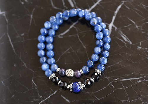 CaWaiiDaisy Handmade Jewelry 藍晶石+尖晶石+青金石純銀雙圈手鍊