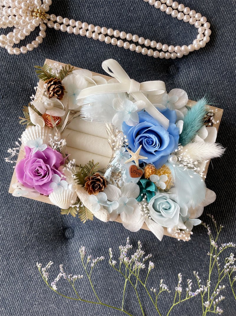 【精緻戒指盒】 結婚/求婚/紀念日 【附香薰石片】 - 戒指 - 植物．花 藍色