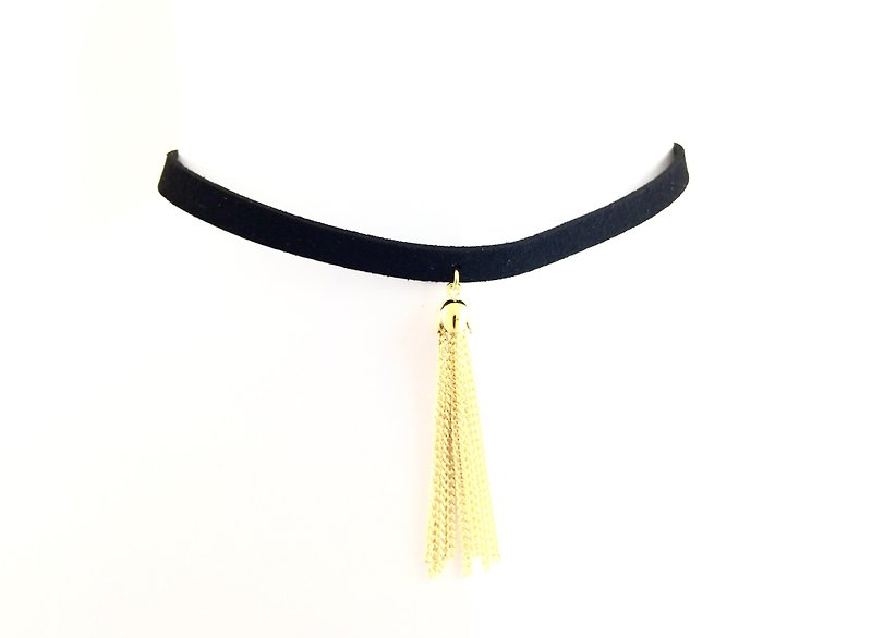 Gold tassel necklace - สร้อยคอ - หนังแท้ สีทอง