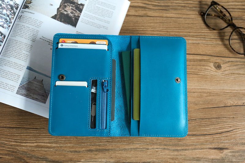 【免費雷射刻字】水藍色護照套 - 護照夾/護照套 - 真皮 咖啡色