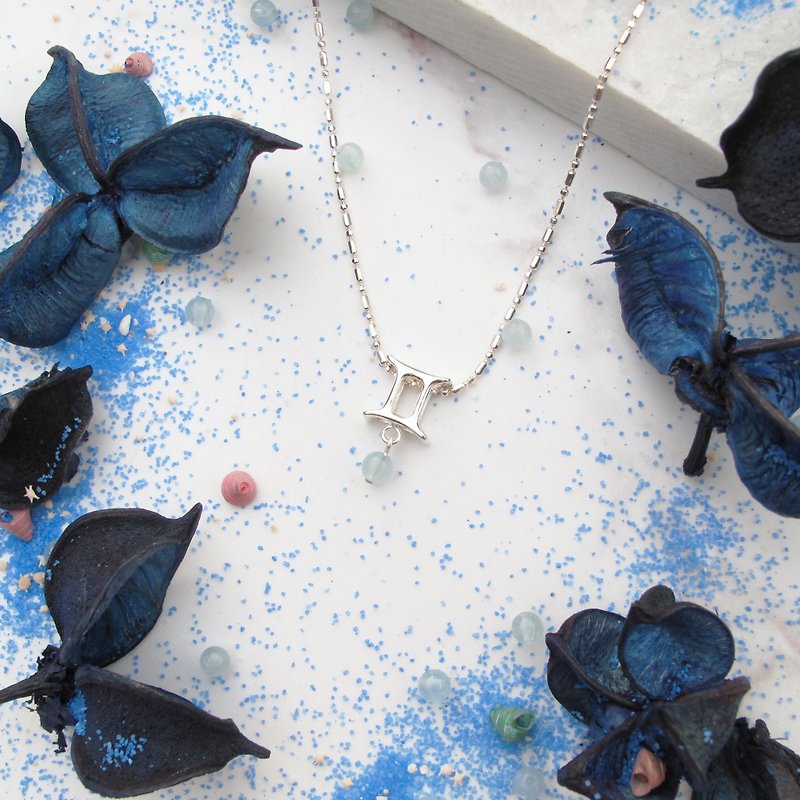 [Handmade Constellation] Gemini Birthstone | Aquamarine Pearl Lucky Sterling Silver Necklace | - Necklaces - Sterling Silver Silver