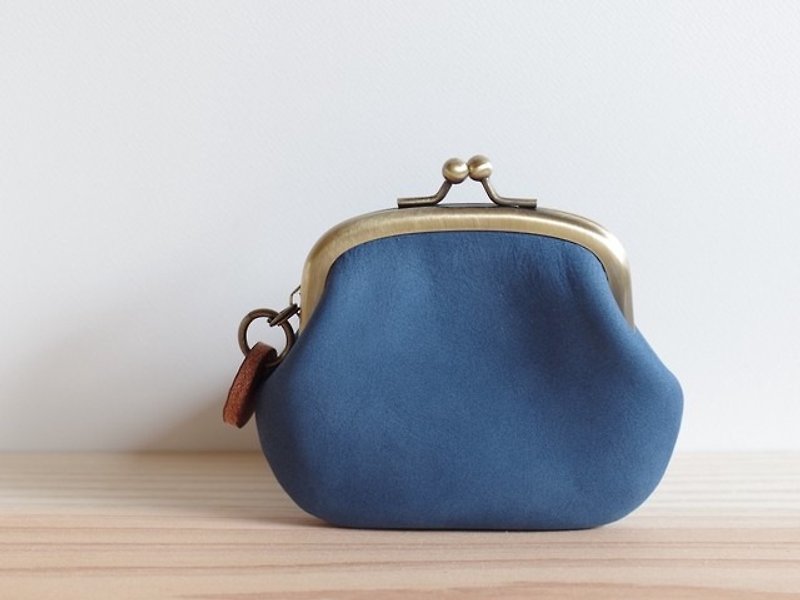 Nubuck leather purse Ash Blue - Coin Purses - Genuine Leather Blue