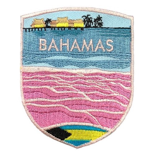 A-ONE 巴哈馬 粉紅海灘 熱燙補丁貼 熨燙袖標 背膠補丁布標 地標PATCH