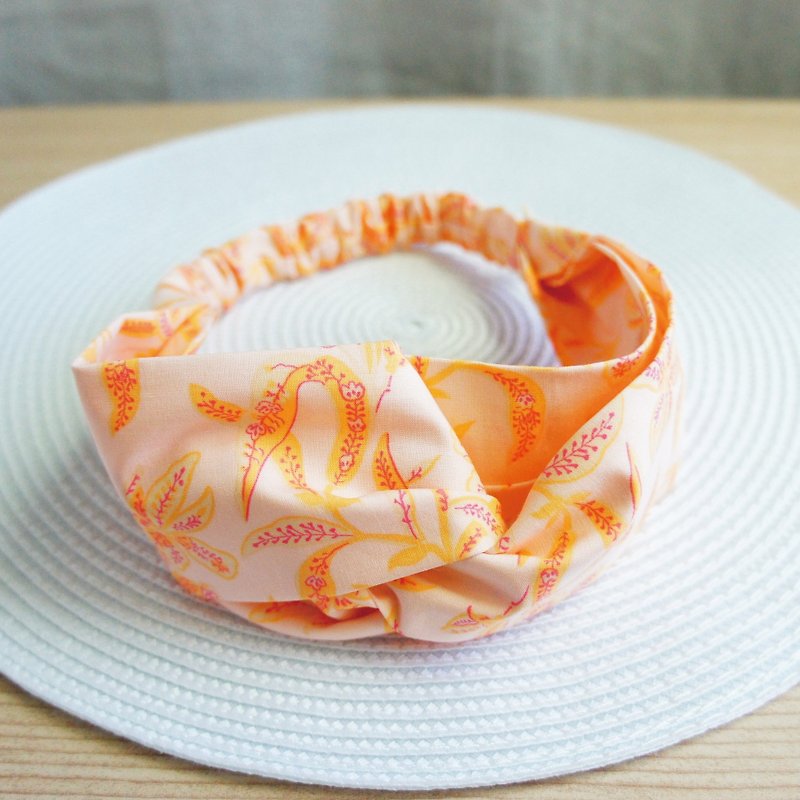 Lovely Blooming Flower Butterfly Elastic Headband, Hair Ties, Pink Orange - เครื่องประดับผม - ผ้าฝ้าย/ผ้าลินิน สีส้ม