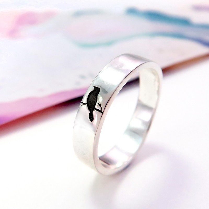 Valentine bird sterling silver ring (single-right) - แหวนทั่วไป - เงินแท้ สีเงิน