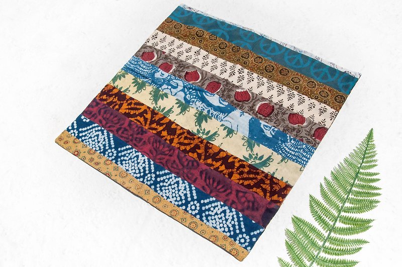 Handmade square towel patchwork square towel square scarf India woodcut printed square scarf - walking African magic world - ผ้าพันคอ - ผ้าฝ้าย/ผ้าลินิน หลากหลายสี