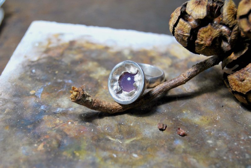 Natural ore/Pure silver ring/Hand-forged/Brazilian purple jade/PurpleStone/Chalcedony/
