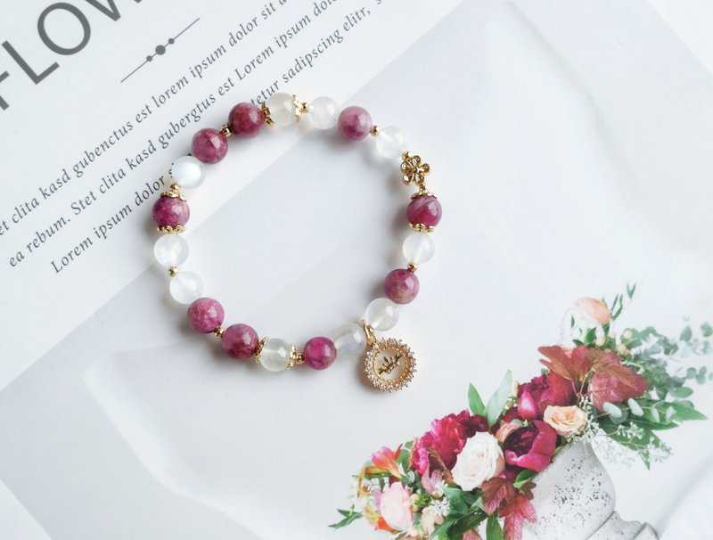 薔薇花園 // 玫瑰碧璽、月光石 助感情 14k包金配飾 - 手鍊/手環 - 水晶 多色