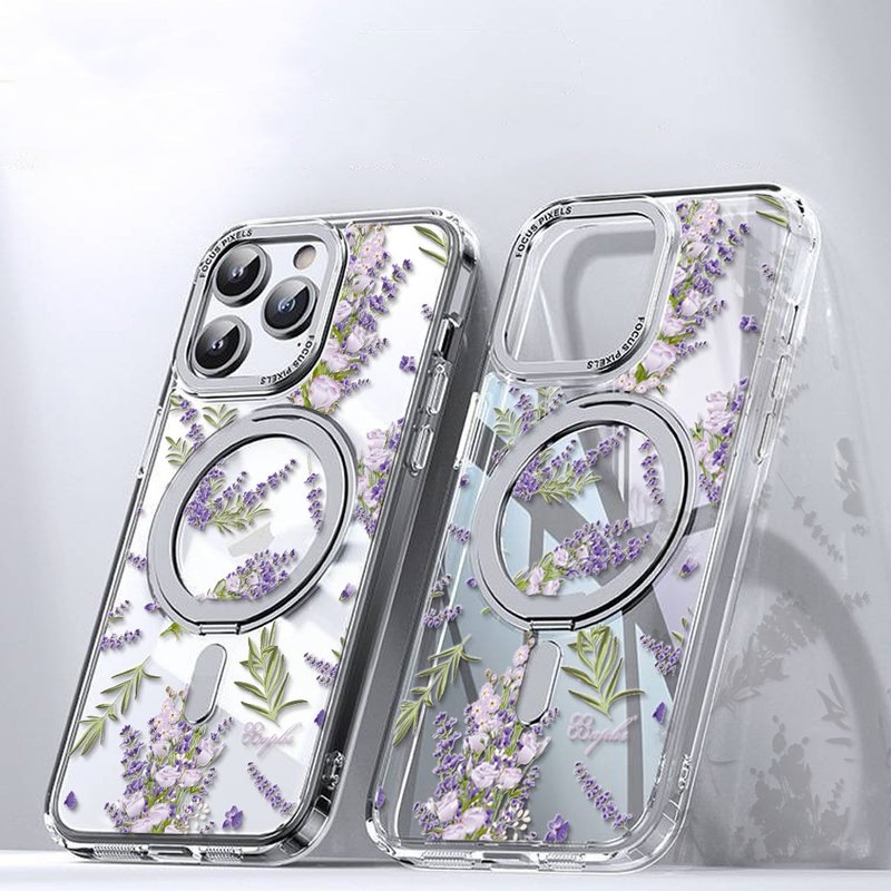 16/15/14/13/12/S24/S23 Series 360 Rotating Magnetic Stand Shell-Small Freshness-Lavender - เคส/ซองมือถือ - วัสดุอื่นๆ หลากหลายสี