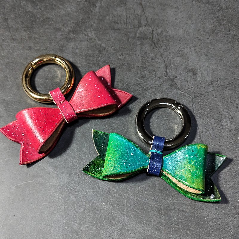 Small universe in the heart - starry bow leather key ring - Valentine's Day combination package 2 into - Keychains - Genuine Leather Multicolor