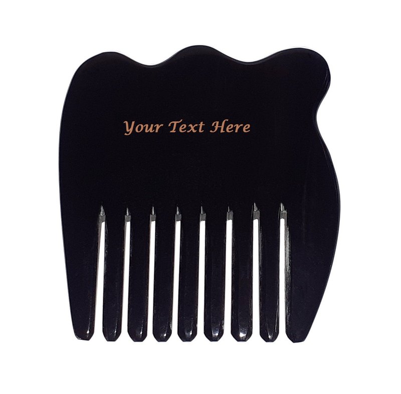 【Customizable Name】: 3-in-1 SPA Comb Massage & Stress Relief - Buffalo Horn Comb - Makeup Brushes - Eco-Friendly Materials Black