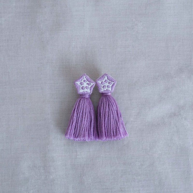 Okra Tassel・Hand Embroidered Earrings-Pink and Purple - Earrings & Clip-ons - Cotton & Hemp Purple