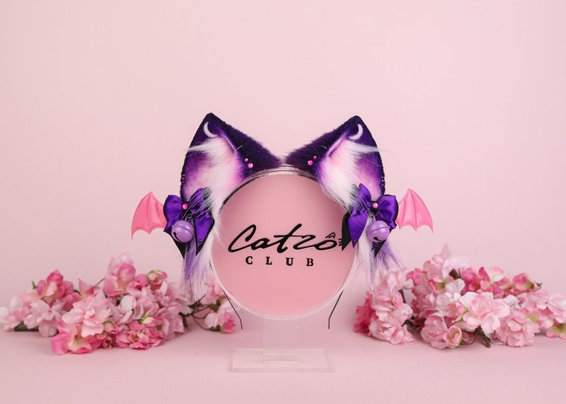 Purple Moon Kitten Ears Faux Fur Ears - เครื่องประดับผม - ไฟเบอร์อื่นๆ สีม่วง