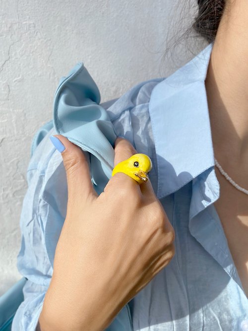 GOODAFTERNINE Baby Duckling Ring Enamel Yellow Baby Duck Ring Hand-enamel