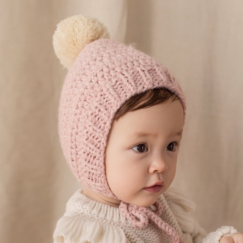 Happy Prince Nubo Helen knitted wool baby hat made in Korea - หมวกเด็ก - เส้นใยสังเคราะห์ สึชมพู